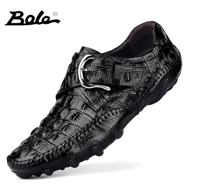 新款鳄鱼皮纹豆豆鞋男真皮高端英伦时尚皮鞋男夏季透气防臭乐福鞋