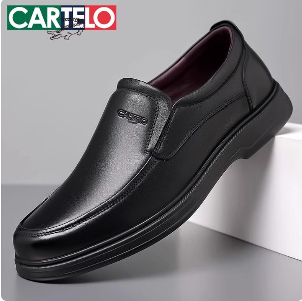 鳄鱼皮鞋男款真皮商务黑色一脚蹬中老年人爸爸鞋子防滑软底休闲鞋